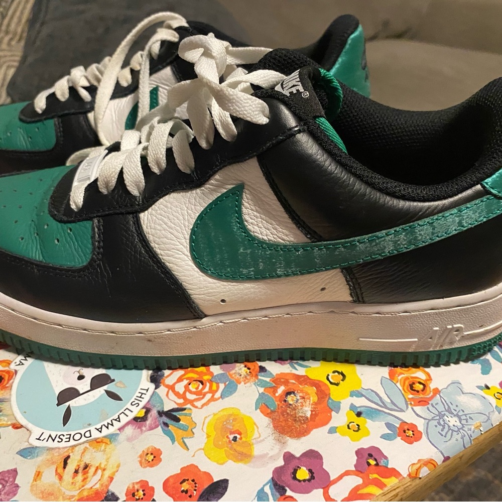 Nike Black and Green Air Force 1 Sneakers